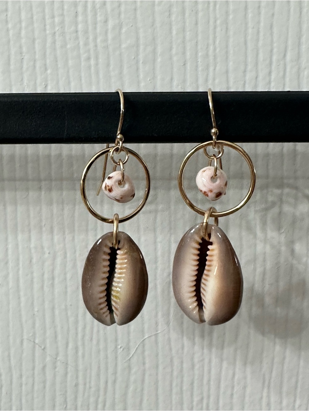 14k Gold-Filled Earrings Cowrie Puka Shells Hoops Hawaii Jewelry Brown Handmade